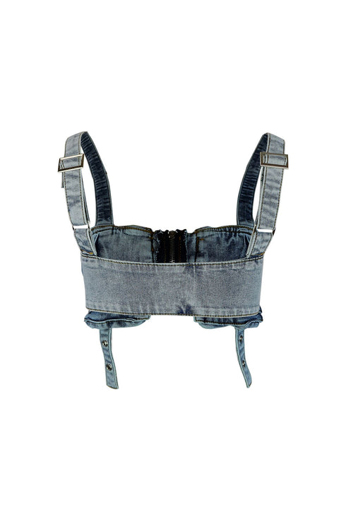 Lillian Washed Denim Pocket Crop Top Top EDGE