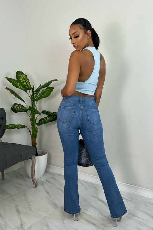 Ah Yah So Nice High Waist Front Split Straight Jeans - Medium Wash - KNOWSTYLE - EDGE - EDGEONLINESTORE