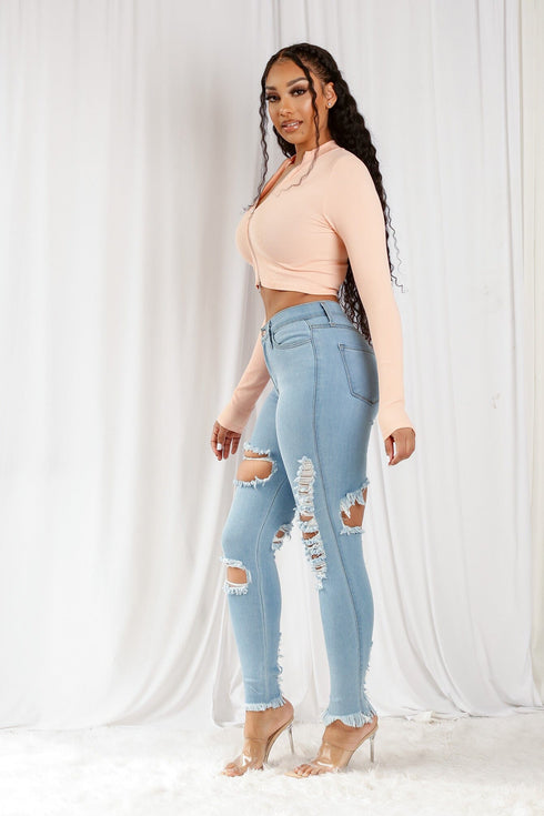 Muse Front And Back Distressed Skinny Jeans - Light Denim - KNOWSTYLE - EDGE - EDGEONLINESTORE