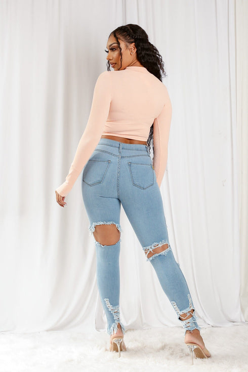 Muse Front And Back Distressed Skinny Jeans - Light Denim - KNOWSTYLE - EDGE - EDGEONLINESTORE