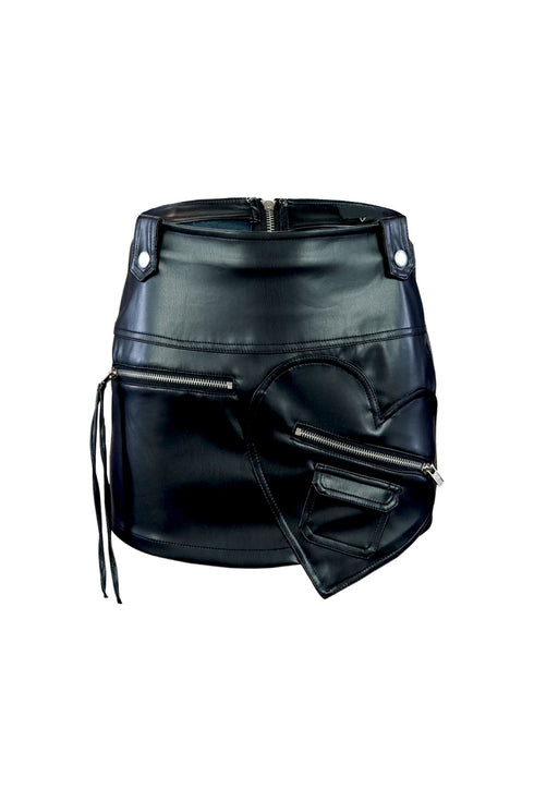 Heart Racer Mid Rise PU Leather Mini Skirt SKIRT EDGE Small Black