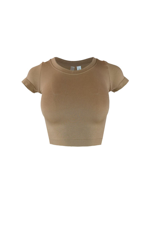 Soft Basic Smooth Cropped Tee Crop Top EDGE Small/Medium Mocha