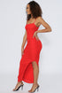 Polished Ruched Maxi Slit Dress - Red - KNOWSTYLE - EDGE - EDGEONLINESTORE