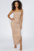 Polished Ruched Maxi Slit Dress - Nude - KNOWSTYLE - EDGE - EDGEONLINESTORE