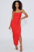 Polished Ruched Maxi Slit Dress - Red - KNOWSTYLE - EDGE - EDGEONLINESTORE