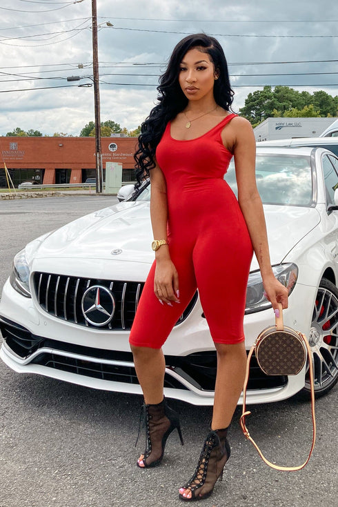 Basic Tank Skinny Midi Romper - Tomato - KNOWSTYLE - EDGE - EDGEONLINESTORE