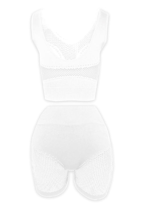 Chill Out Netted Crop Top & Shorts SET - White - EDGEbyKS