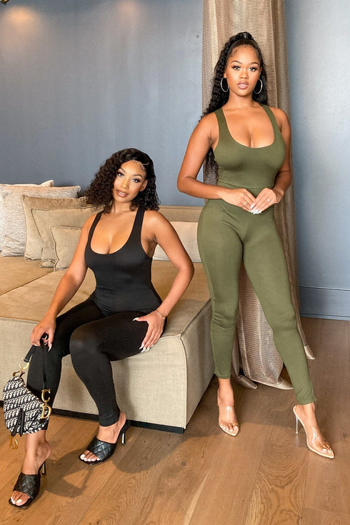 Together Tank Cross Back Jumpsuit - Olive/Black - KNOWSTYLE - EDGE - EDGEONLINESTORE