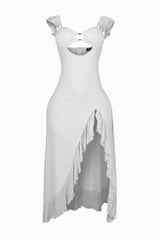 Megan Mesh Cutout Ruffle Midi Dress
