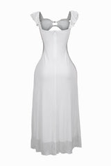 Megan Mesh Cutout Ruffle Midi Dress