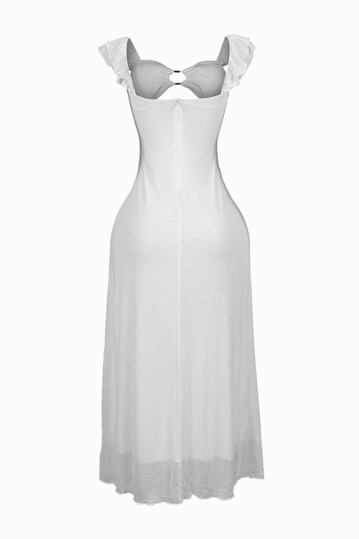 Megan Mesh Cutout Ruffle Midi Dress