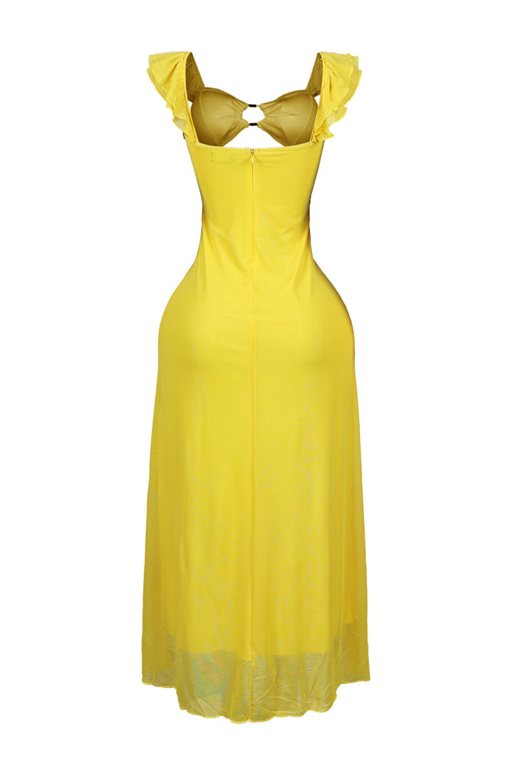 Megan Mesh Cutout Ruffle Midi Dress