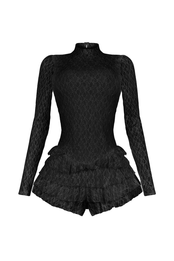 Linda Lace Long Sleeve Ruffle Romper