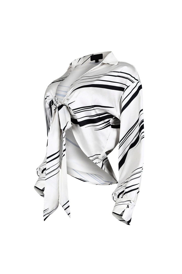 Tara Geo Printed Satin Tie Blouse