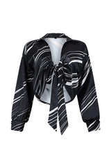 Tara Geo Printed Satin Tie Blouse