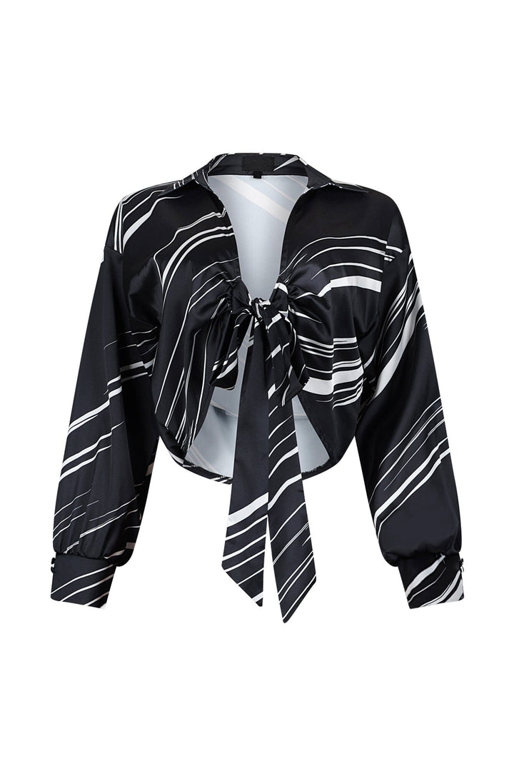 Tara Geo Printed Satin Tie Blouse