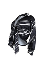 Tara Geo Printed Satin Tie Blouse