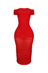 Evette Mesh 2 Way Ruched Midi Dress