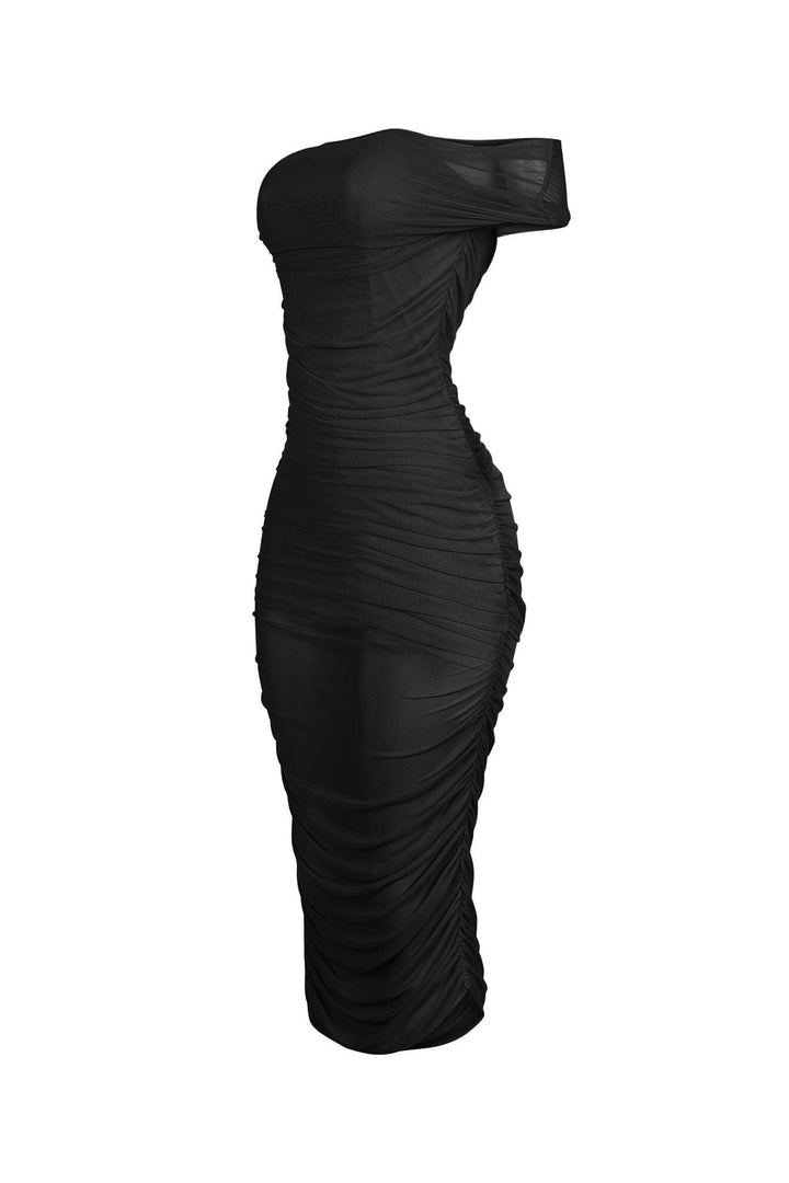 Evette Mesh 2 Way Ruched Midi Dress