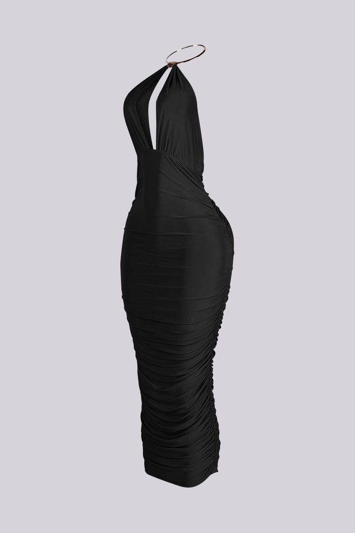 Turn Heads in Metal Choker Midi Dress