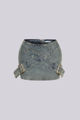 Audrey Belted Denim Mini Skirt