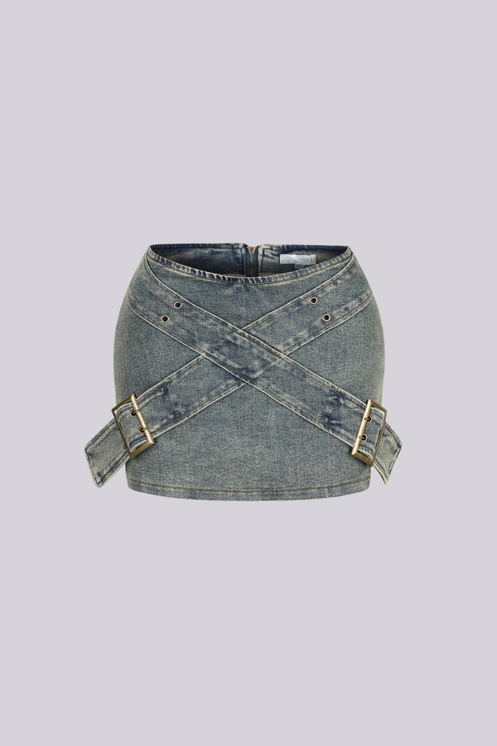 Audrey Belted Denim Mini Skirt