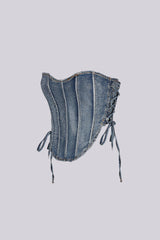 Opulent Rhinestone Denim Corset Top