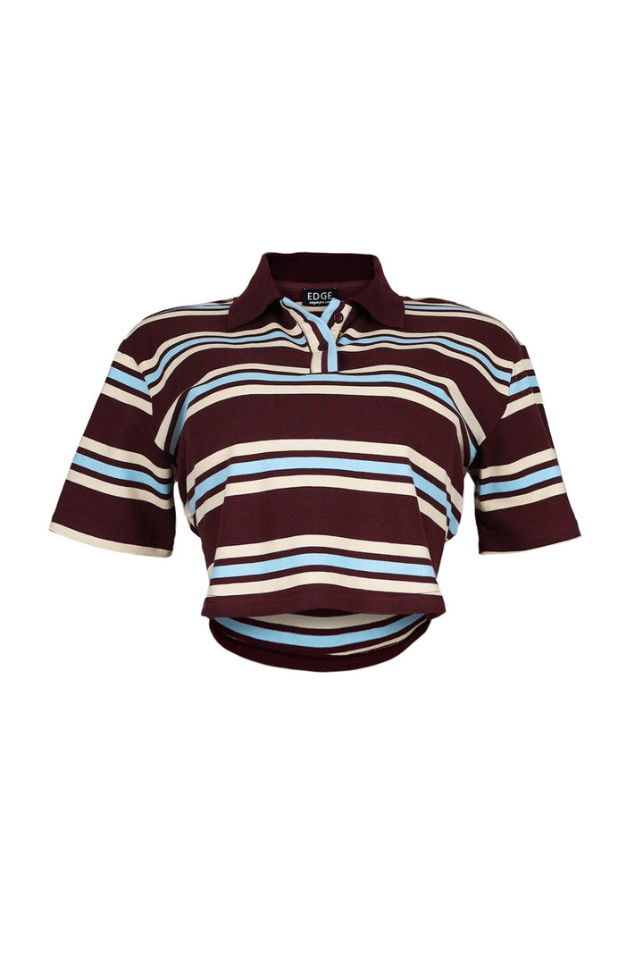 Sally Striped Collared Button Up Crop Top