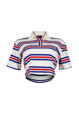 Sally Striped Collared Button Up Crop Top