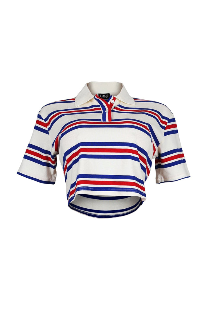 Sally Striped Collared Button Up Crop Top