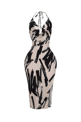 Austin Print Cowl Neck Halter Midi Dress