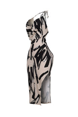 Austin Print Cowl Neck Halter Midi Dress