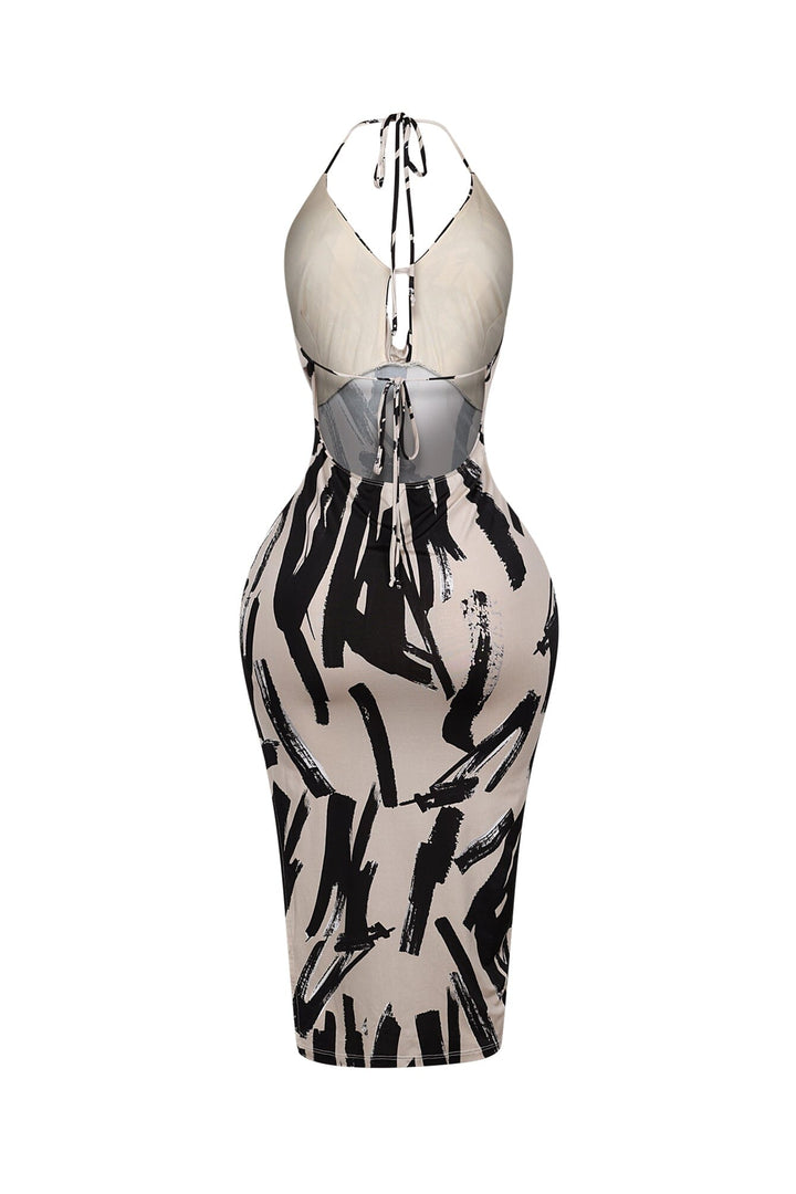 Austin Print Cowl Neck Halter Midi Dress