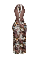 Fariah Print Lace Halter Ruffle Maxi Dress