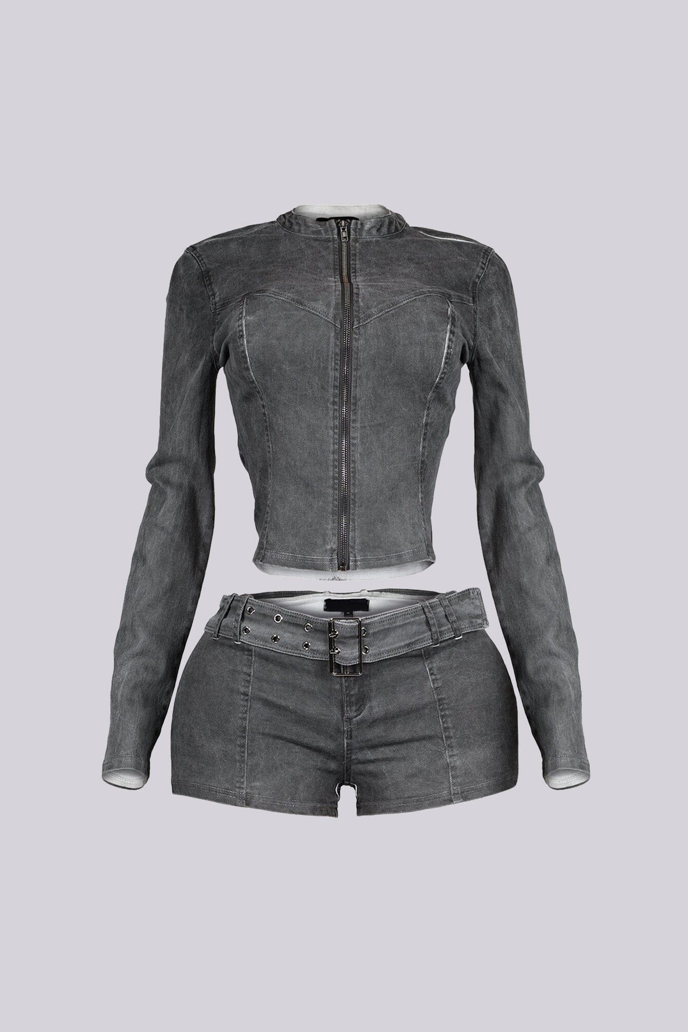 Koryn Washed Denim Zip Up Top & Shorts SET – EDGE