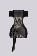 Nyra Off Shoulder Satin Lace Dress