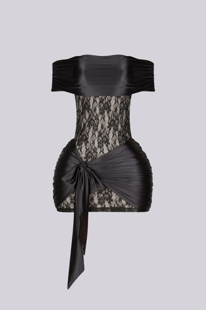 Nyra Off Shoulder Satin Lace Dress