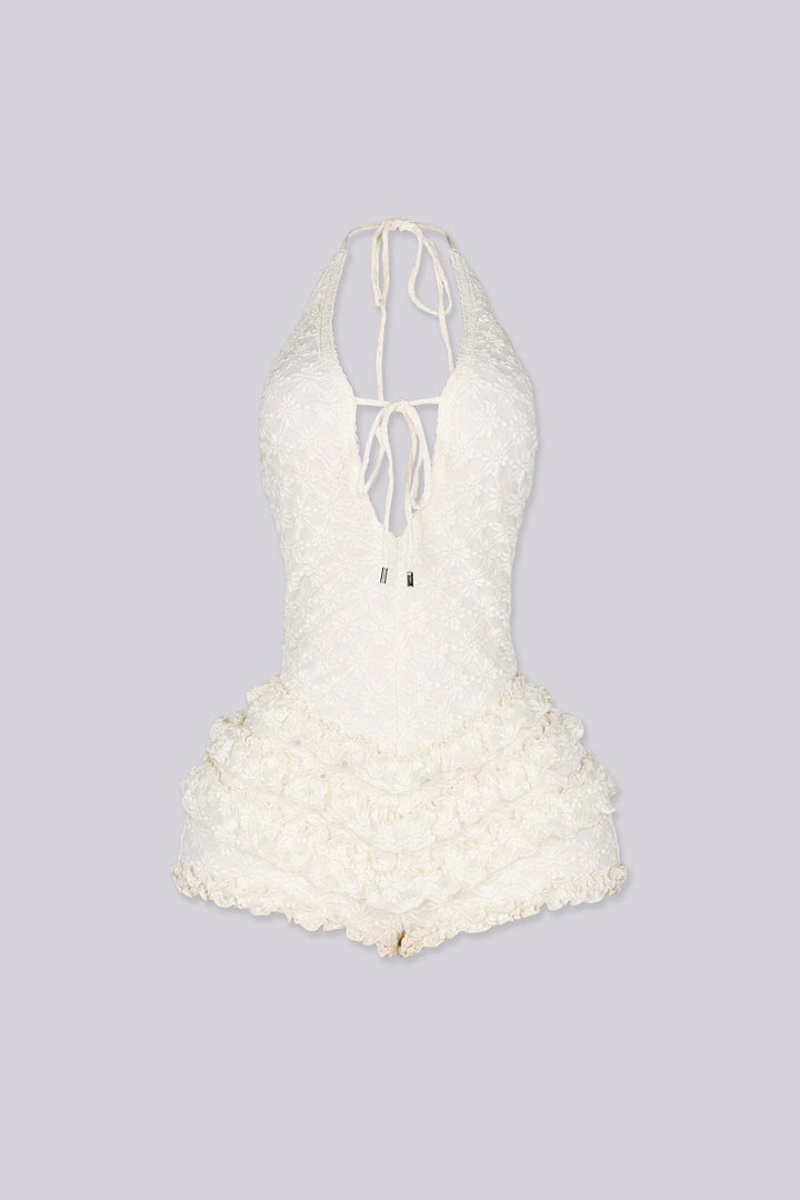 Eden Floral Ruffle Halter Romper