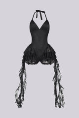 Noctessa Cascading Lace Halter Romper