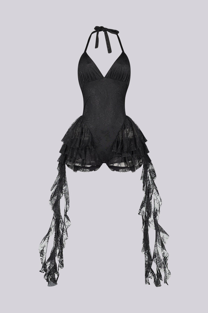 Noctessa Cascading Lace Halter Romper