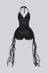 Noctessa Cascading Lace Halter Romper