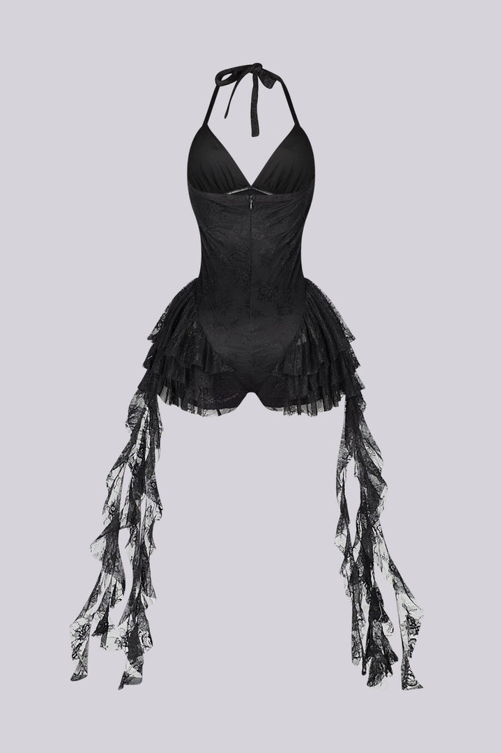 Noctessa Cascading Lace Halter Romper