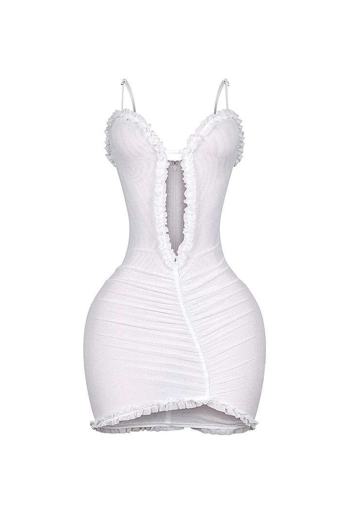 Elizabeth Mesh Tank Cutout Ruffle Mini Dress