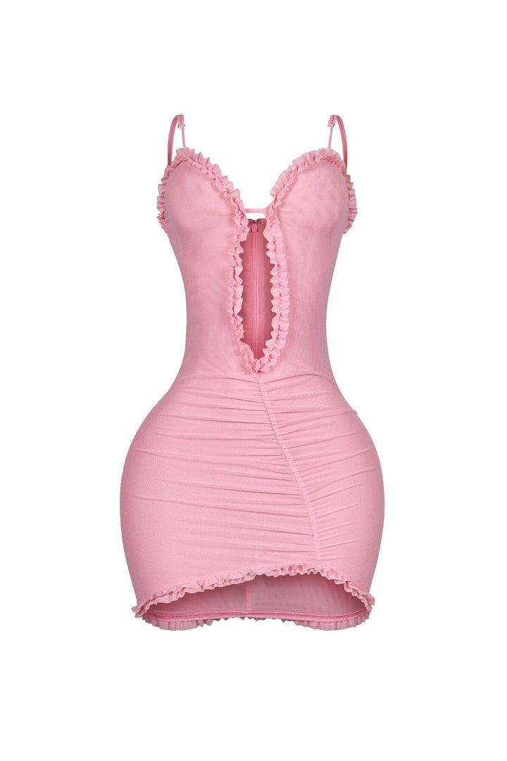 Elizabeth Mesh Tank Cutout Ruffle Mini Dress