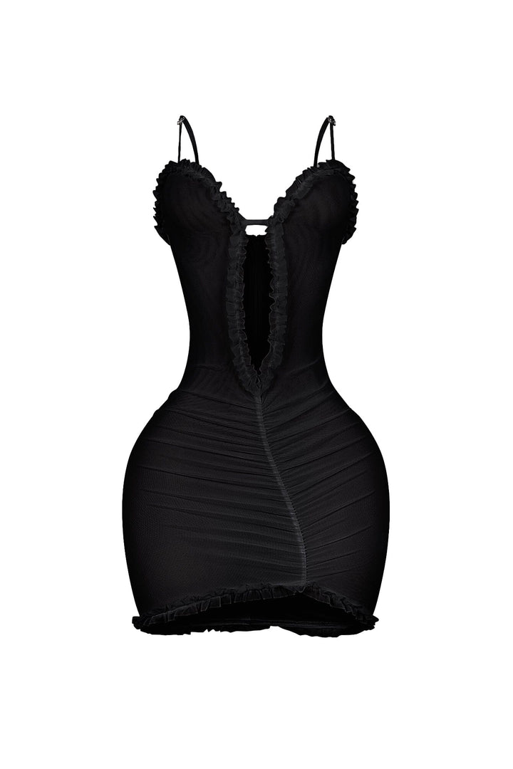 Elizabeth Mesh Tank Cutout Ruffle Mini Dress