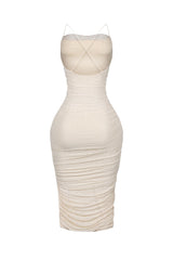 Gemma Rhinestone Mesh Ruched Dress