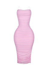 Gemma Rhinestone Mesh Ruched Dress