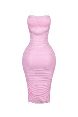 Gemma Rhinestone Mesh Ruched Dress