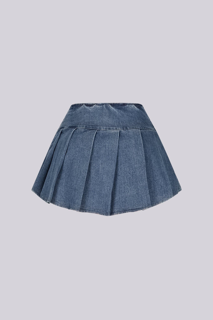 Lock Me In Pleated Denim Mini Skirt