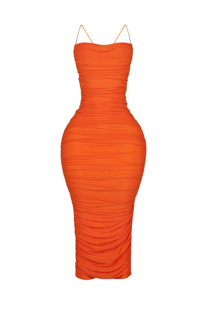 Alyssa Mesh Ruched Midi Dress